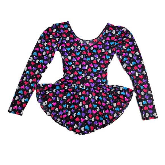 Gilda Marx VTG 90s Hearts Galore Black LS Skirted Leotard Adult Size XS (Y/J) - Picture 4 of 13